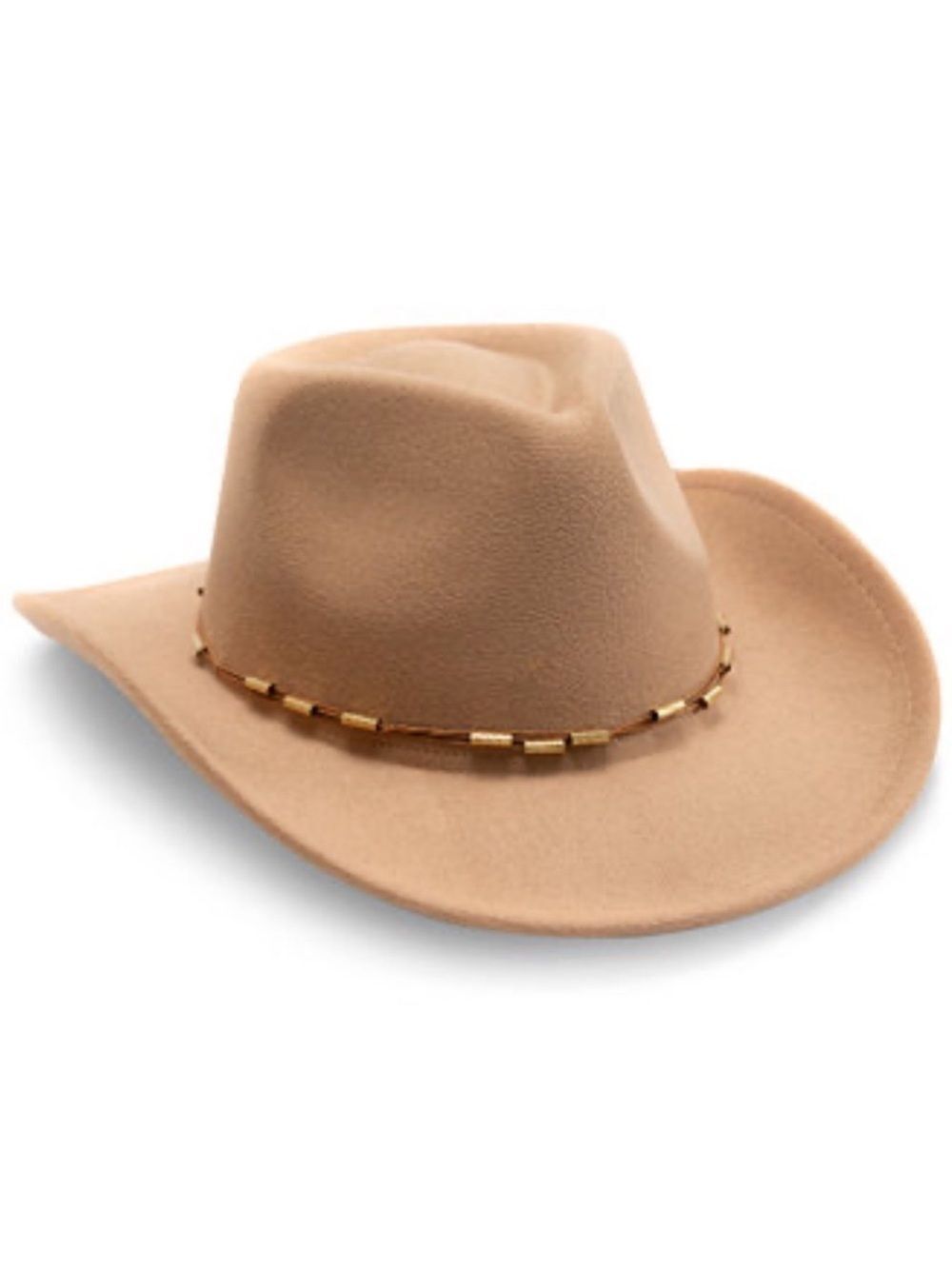 Vince Camuto OS Camel Brown Cowboy Hat with Beaded Trim Detail